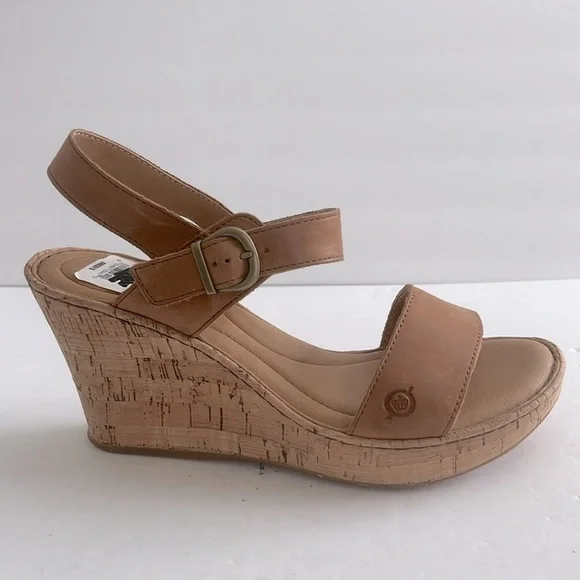 BORN $120 Shoes Women’s Lenore Platform Wedge Tan Leather Sandal Size 10 NWT - Picture 4 of 7